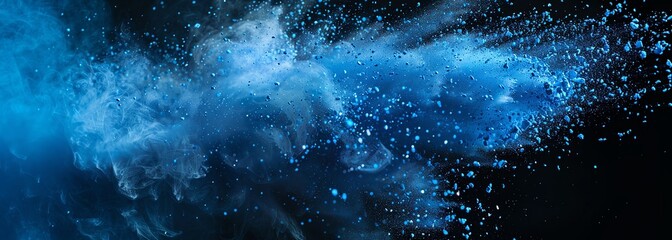 Abstract blue powder splatter background. Blue powder exploding