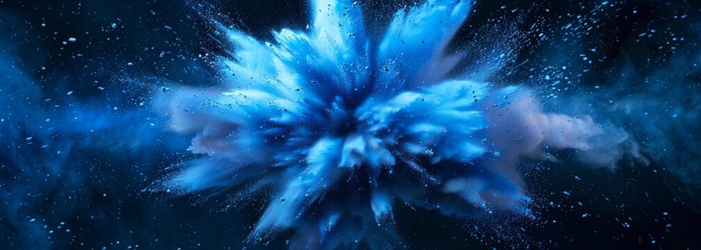 Abstract blue powder splatter background. Blue powder exploding
