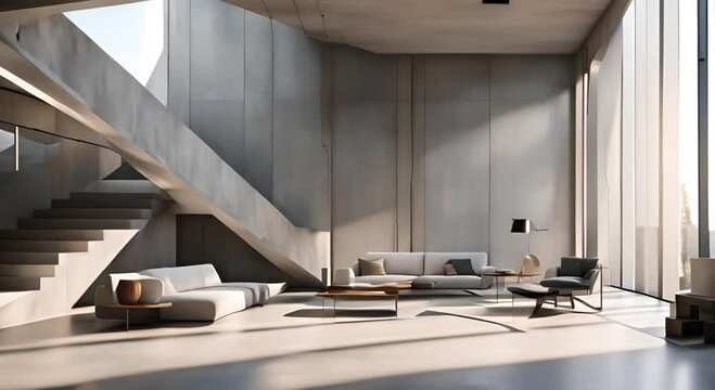 Abstract architectural interior with modern concrete room design