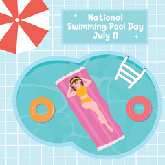 National Swimming Pool Day in cute kawaii style.
