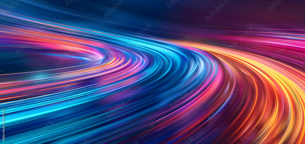 Poster abstract colorful light trails in motion, with vibrant neon hues creating a dynamic and futuristic v