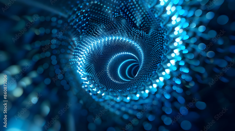 Poster abstract digital vortex of glowing blue particles. futuristic technology background ideal for data v