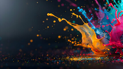 Abstract splash of vibrant colors on a dark background, evoking creativity and artistic energy.