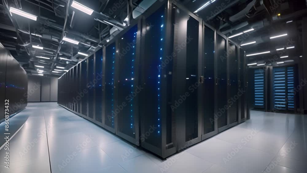 Poster data center server racks in modern facility generative ai