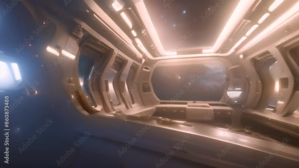 Poster spaceship interior with starry view generative ai