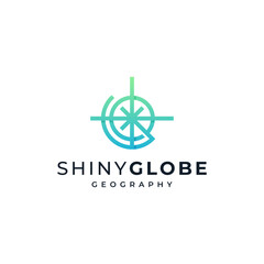 shiny globe and stars for geography, astronomy and science logo