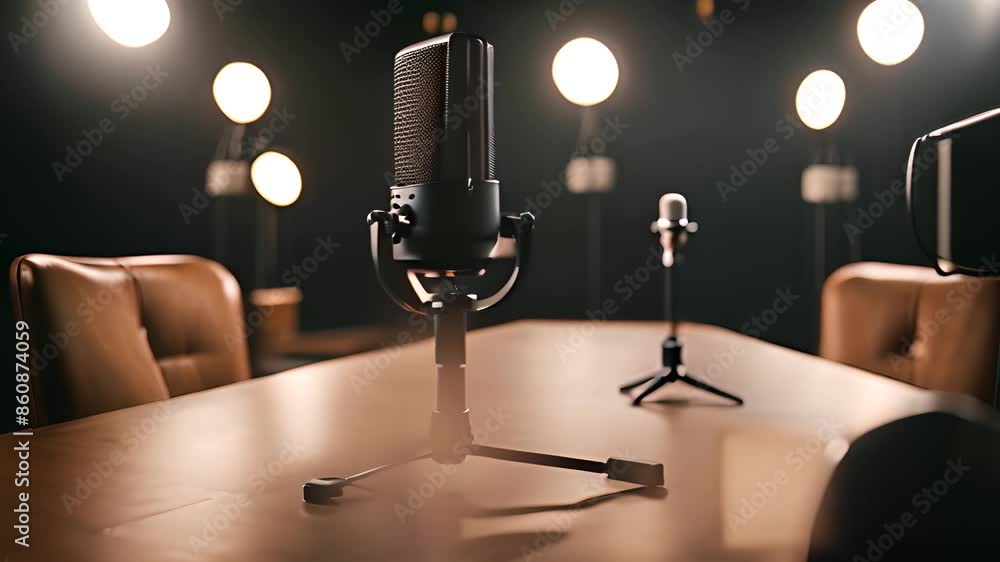 Poster Studio Microphone Setup on Table With Chairs Generative AI