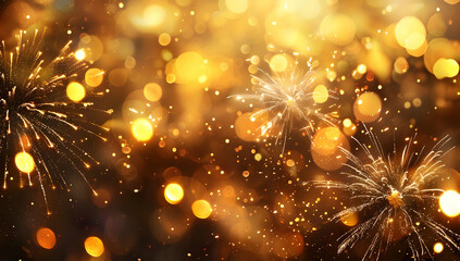Fototapeta premium Abstract festive background with sparkling lights and fireworks.