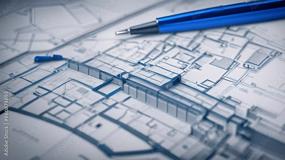 Poster architectural blueprint with pen generative ai