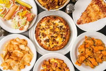 Pizzeria food flat lay composition