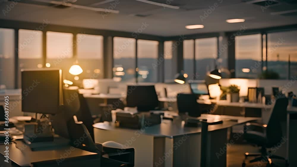 Poster empty office space at dusk generative ai