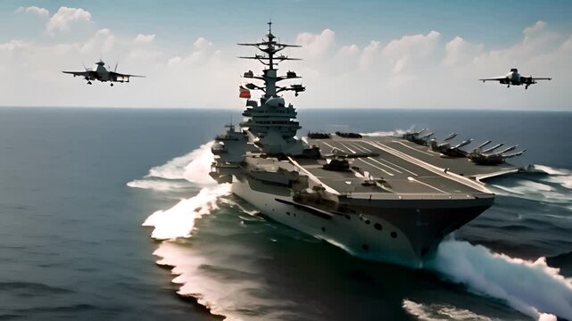 Aircraft Carrier Sailing on Blue Ocean Generative AI