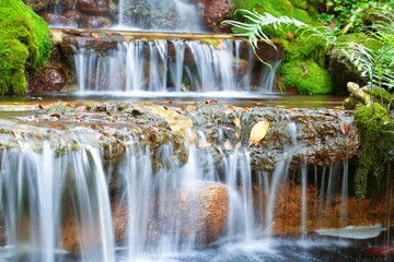 Photograph of a waterfall in a park that has been arranged