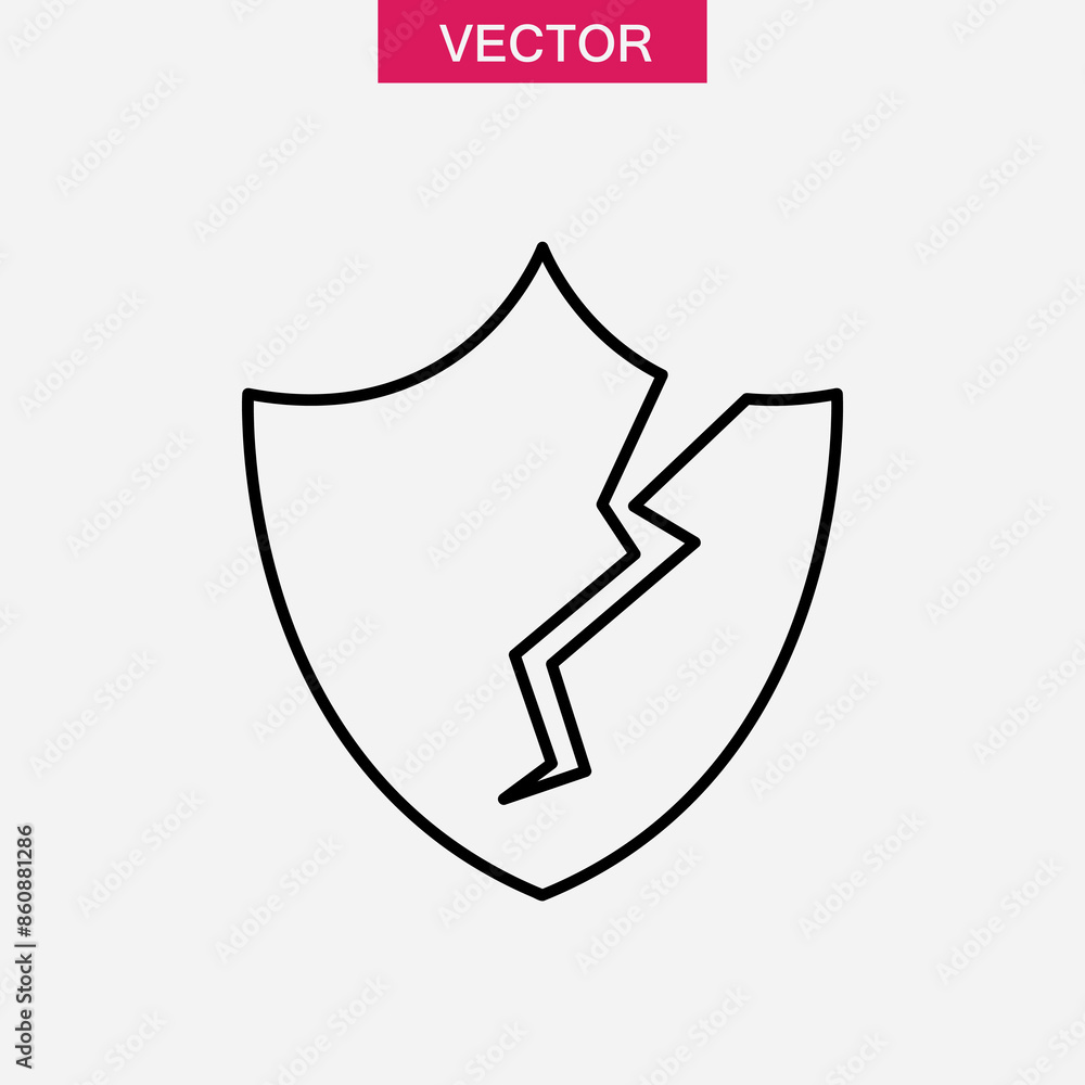 Poster broken shield vector icon. simple flat linear illustration on white background..eps