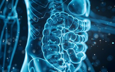 Detailed 3D Rendered of Abdominal X-Ray with Internal Anatomy and Visceral Pathways