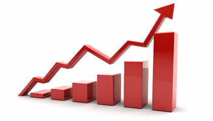 Red 3D Bar Chart With Rising Arrow