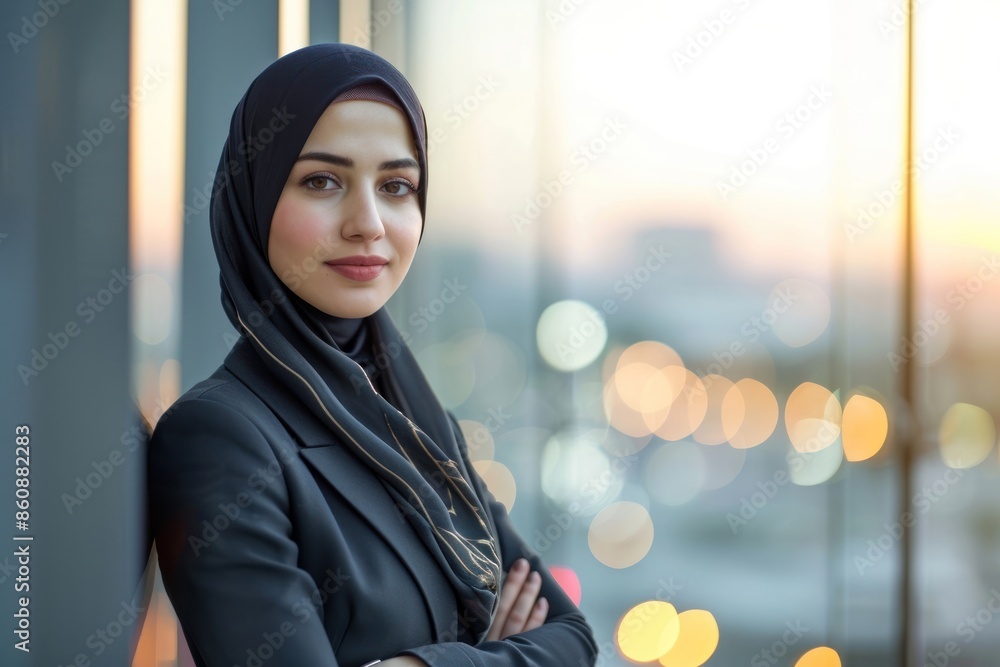 Canvas Prints business photo of arab woman scarf city contemplation.