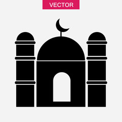 Mosque with minaret towers icon, vector flat black simple illustration on white background..eps