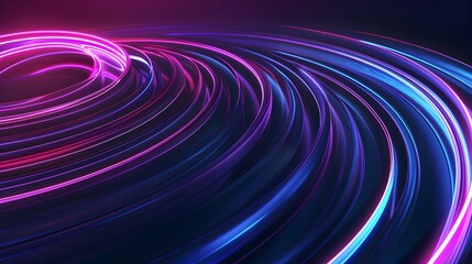 Mesmerizing Neon Rays - Glowing Concentric Circles and Fluid Waves in Dark Digital Artwork