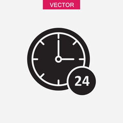 24 hours support vector flat black icon.trendy style illustration on white background..eps