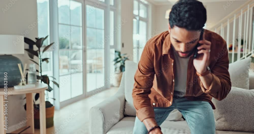 Aufkleber phone call, man and working from home with web consultation and networking with laptop. living room,