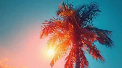 Silhouette of Tropical Palm Tree in Sunlight with White Border
