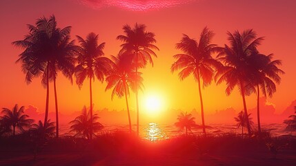 White Frame Enhanced Tropical Palm Tree Silhouette at Sunset