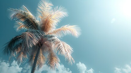 Sunlit Tropical Palm Tree Silhouette in White Frame