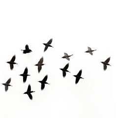 Naklejka premium Birds flying silhouette animal flock white background.