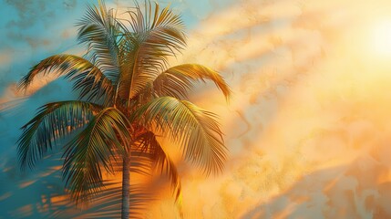 Tropical Sunlight Silhouette: Palm Tree in White Border