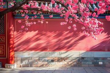 Red palace walls, pink flowers