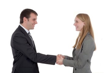Fototapeta premium Businessman and Businesswoman Shaking Hands