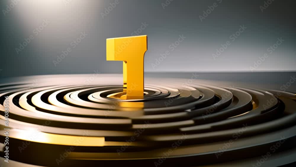 Poster golden letter t in a circular maze generative ai