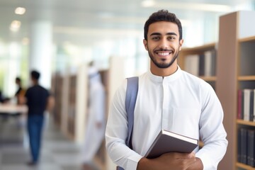 A smile student arab men holding book portrait adult entrepreneur.
