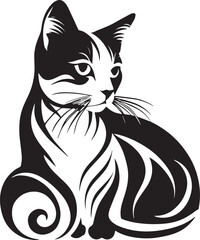 Obraz premium Sitting cat black and white silhouette, vector illustration