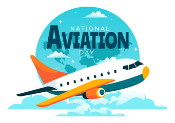 Vector Illustration for National Aviation Day featuring a Plane and Sky Blue Background to First Successful Airplane and Controlled Flight Celebration