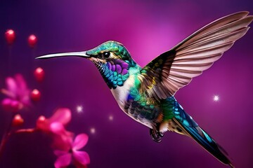 Fototapeta premium the AI Image Generator, enchanting world of a hummingbird sipping nectar from a vibrant
