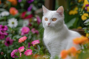 The White Cat in the Flowers