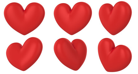 Set 3d red heart object isolated on white background for decoration. 3d render illustation.