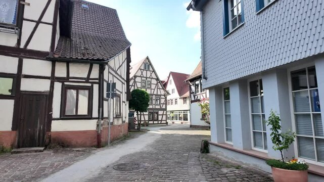 The tourist town of Michelstadt in Germany, slow motion video