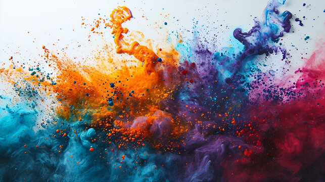 Colorful powder being thrown into the air at a Holi festival celebration.