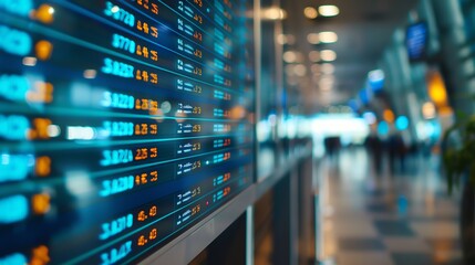 Naklejka premium illustration of flight schedules at international airports, modern, names of destination countries, names of arriving planes, names of cities, names of planes