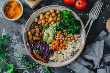 Buddha Bowl with Roasted Butternut Squash, Chickpeas, and Brown Rice