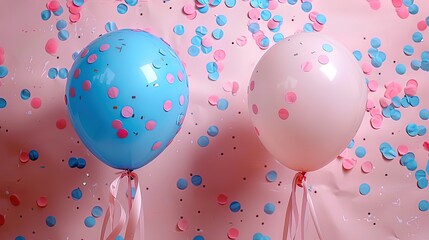 Pastel Celebration Balloons with Confetti, Ribbons, and Copy Space for Custom Text - Perfect for Anniversaries, Birthdays, and Special Occasions