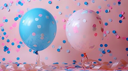 Pastel Celebration Balloons with Confetti, Ribbons, and Copy Space for Custom Text - Perfect for Anniversaries, Birthdays, and Special Occasions