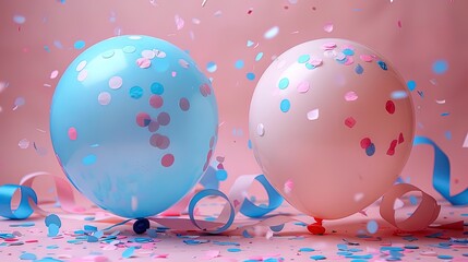 Pastel Celebration Balloons with Confetti, Ribbons, and Copy Space for Custom Text - Perfect for Anniversaries, Birthdays, and Special Occasions
