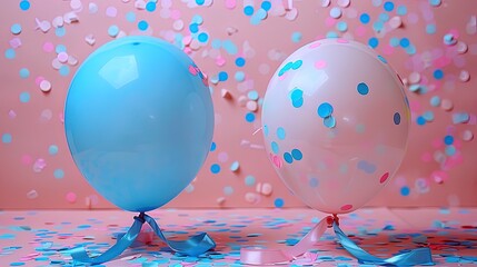 Pastel Celebration Balloons with Confetti, Ribbons, and Copy Space for Custom Text - Perfect for Anniversaries, Birthdays, and Special Occasions