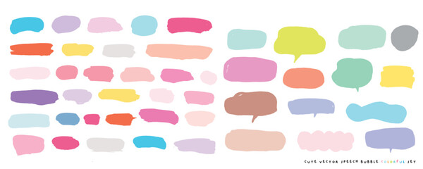 Cute vector speech bubble colorful set,Hand drawn set of speech bubbles with handwritten for book ,card, business, poster design. Vector illustration design for fashion fabrics, cute doodle