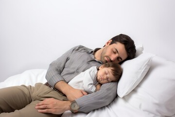 Fototapeta premium Father sleeping toddler adult.