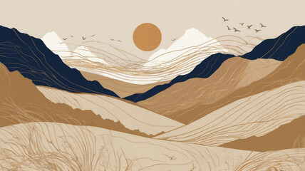 Obraz premium Vector_abstract_art_landscape_mountain_with_birds